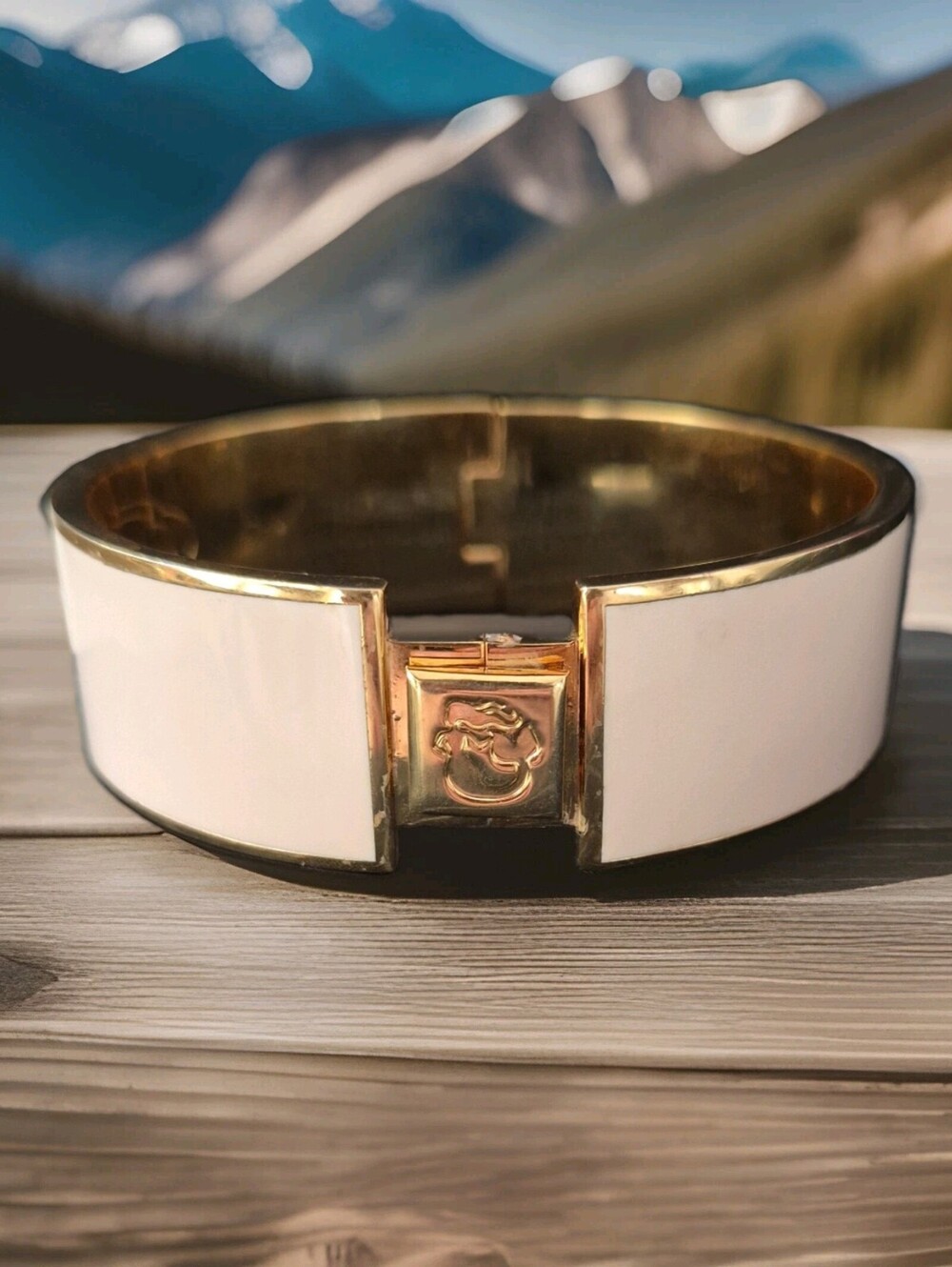 Spartina 449 Sallie Ann Cream Sand Enamel Hinged Bangle Bracelet Matte Gold